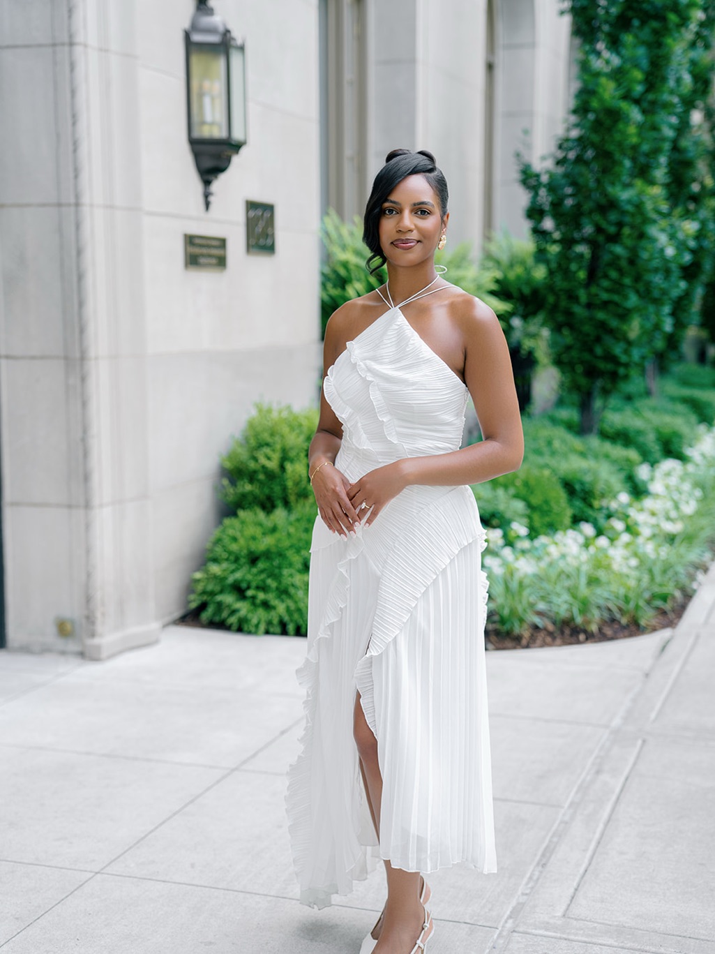 Ivory Halter Ruffle Pleated Midi Dress — image 4 of 6